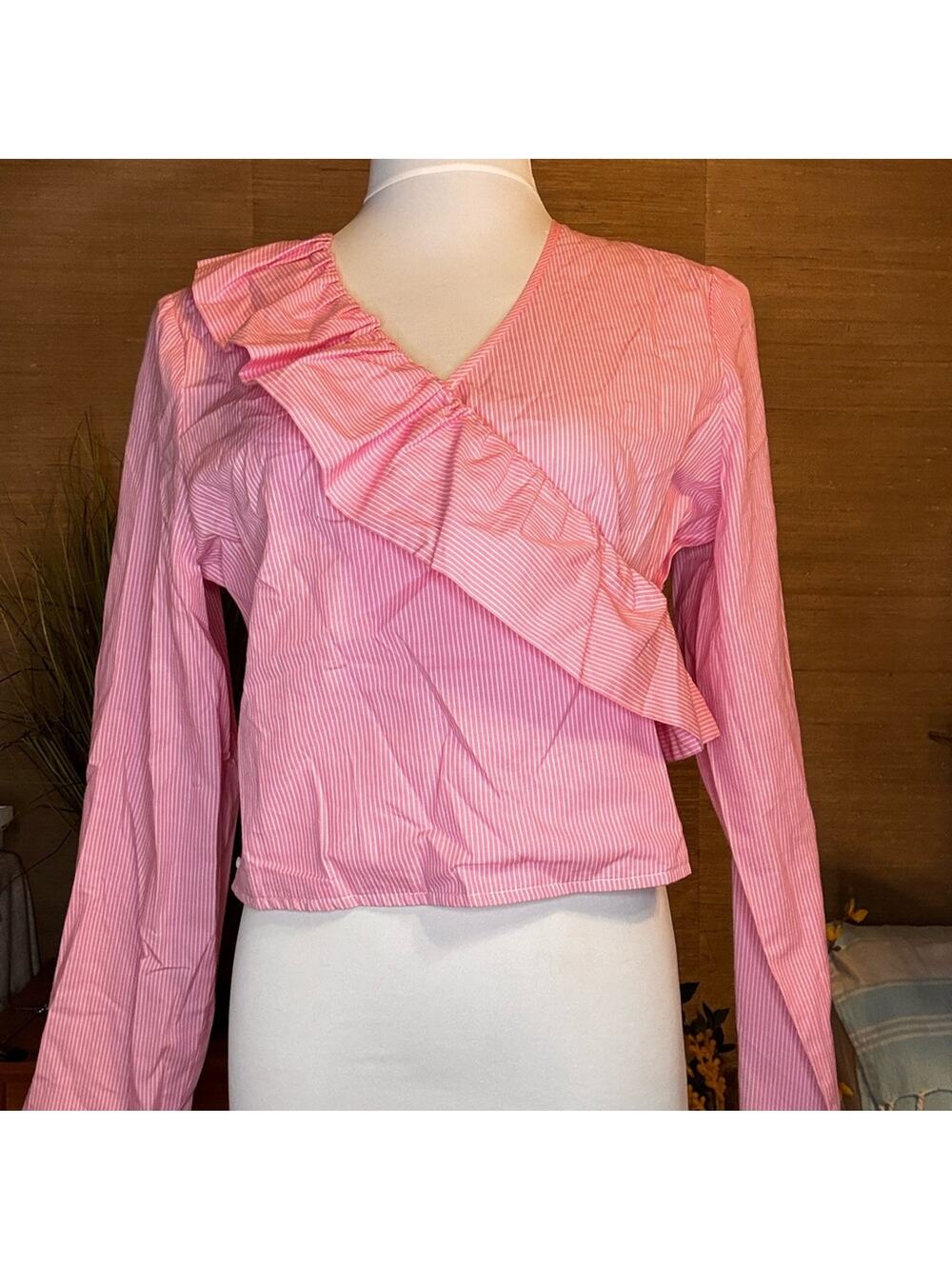 Freshman Pink Asymmetrical Ruffled Blouse NEW size Large